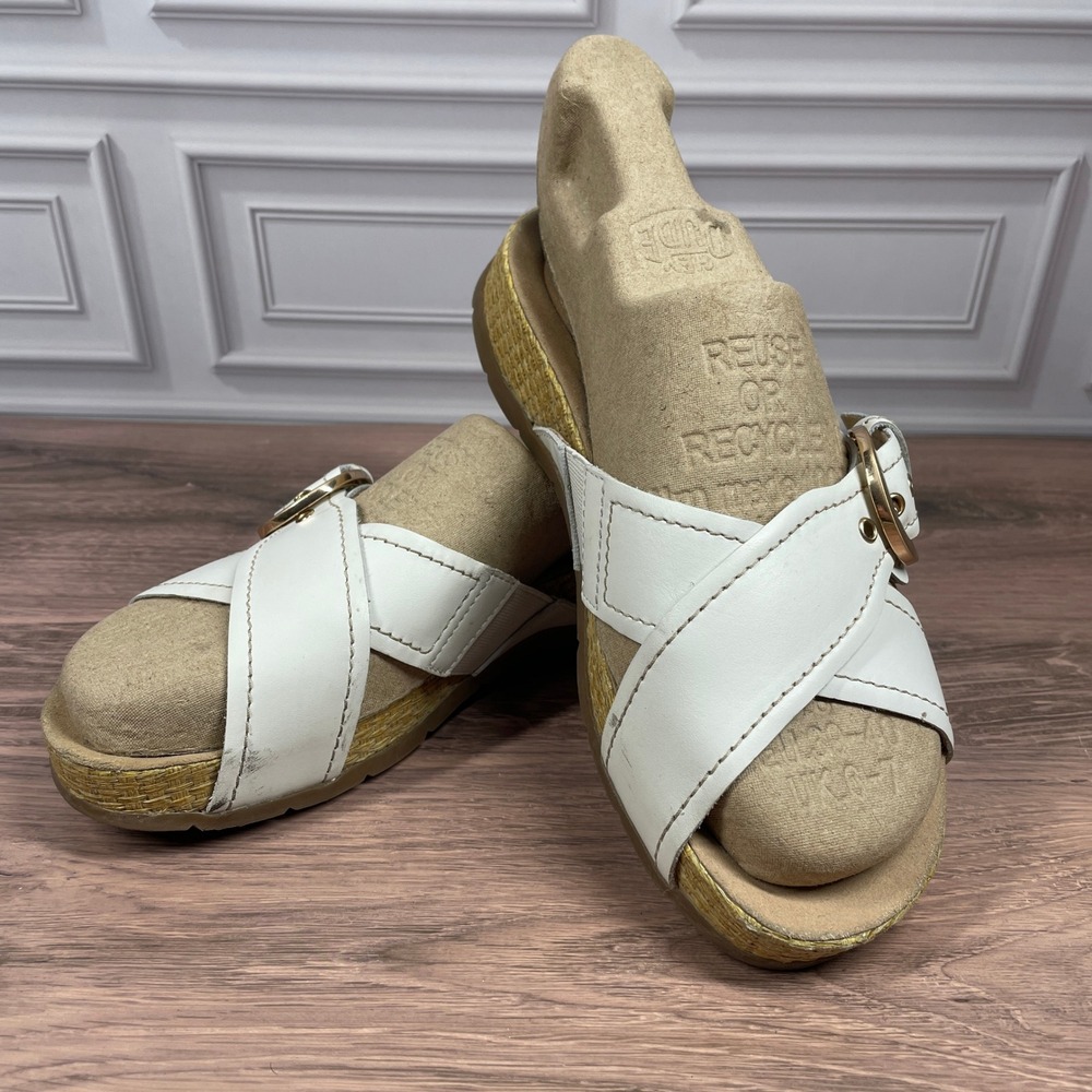 Clarks Collection Reileigh May Slide Sandals Womens White Leather Buckle Size 6W